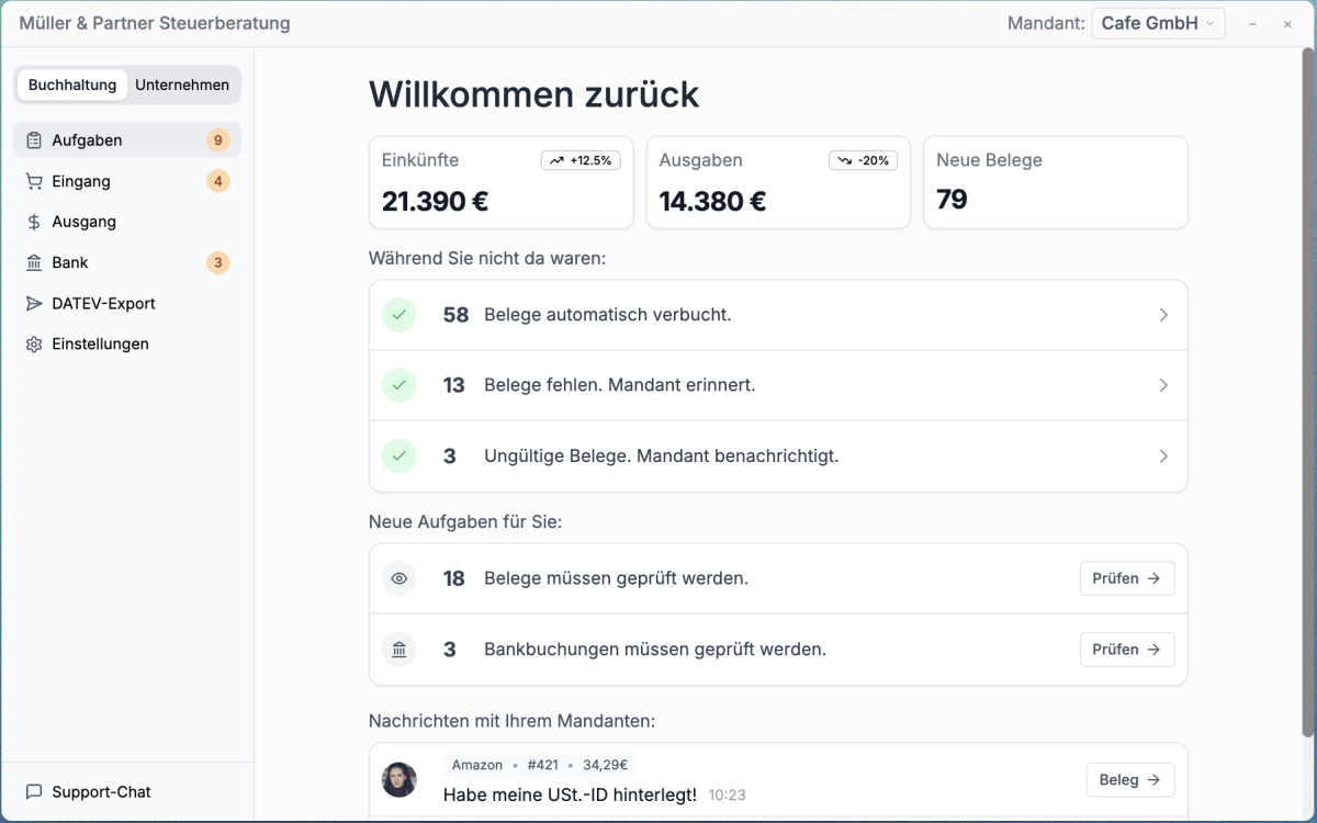Die Benutzeroberfläche von Tabular ist leicht verständlich und auf Kollaboration mit dem Mandanten ausgelegt.