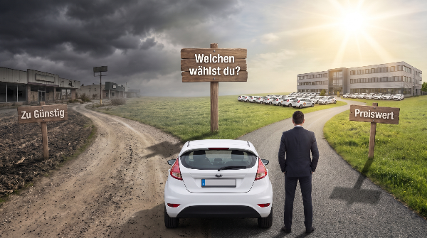 Eine Person steht an einer Weggabelung mit Schildern zu Recruiting-Methoden.
