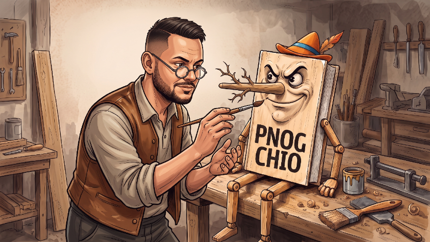 Handwerker malt eine PNOG-Chio-Puppe in einer Werkstatt.
