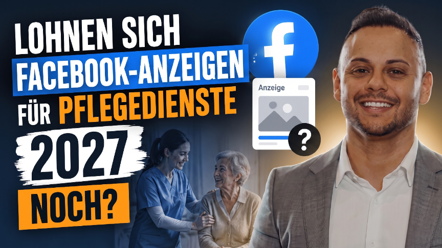 Mann und Pflegesituation auf einer Grafik zu Facebook-Anzeigen für Pflegedienste 2027.