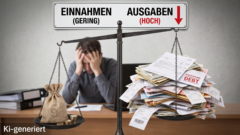 Grafik zeigt Einnahmen und Ausgaben der Pflegeversicherung mit einem dargestellten Ungleichgewicht.
