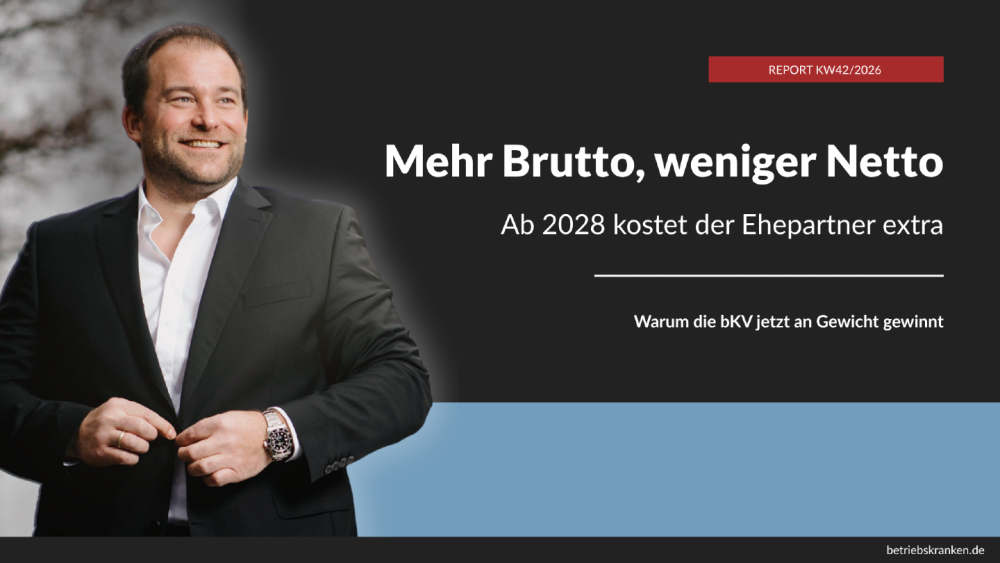 GKV Beitragsgrenzen 2027: lächelnder Mann im Anzug neben dem Hinweis „Mehr Brutto, weniger Netto“