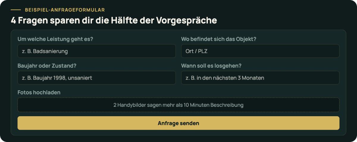 Beispiel für ein Vorqualifizierungsformular für Anfragen von SHK-Betrieben im Saarland.