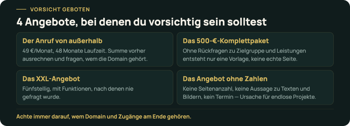 Vorsicht bei Angeboten für eine Webseite im Saarland, die unklare Konditionen haben.