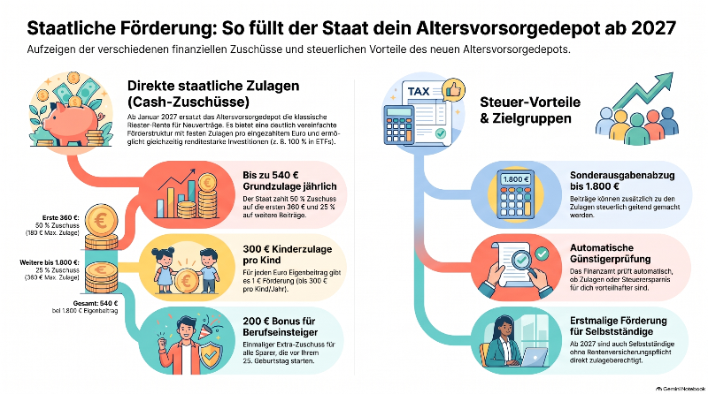 Grafik zur staatlichen Förderung des Altersvorsorgedepots 2027.