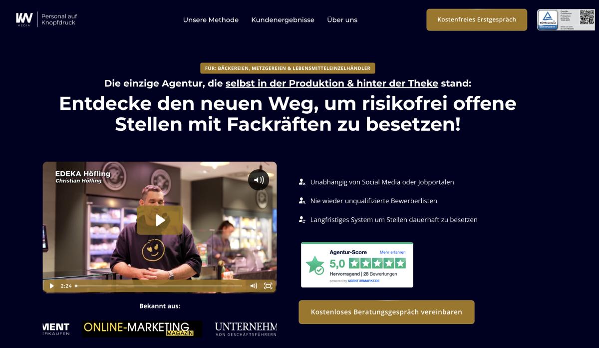 Die Webseite der KW Media verspricht starke Ergebnisse