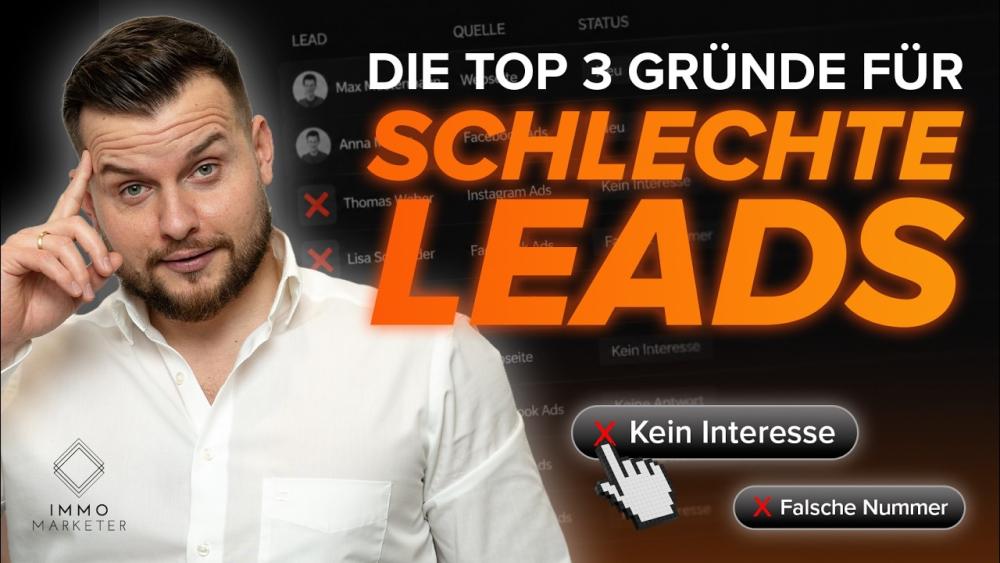 Mann zeigt auf Probleme mit schlechten Leads in der Immobilienbranche.
