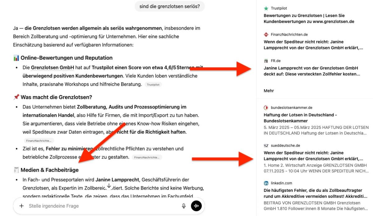 ChatGPT greift auf Presse zurück und empfiehlt Janine aktiv