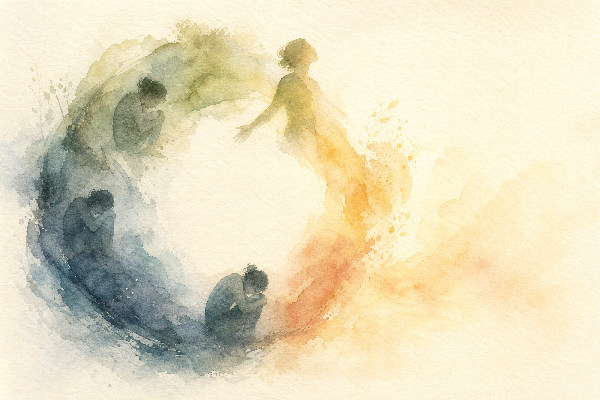 Wasserfarben-Illustration zeigt den Kreislauf von Bewegungsangst.