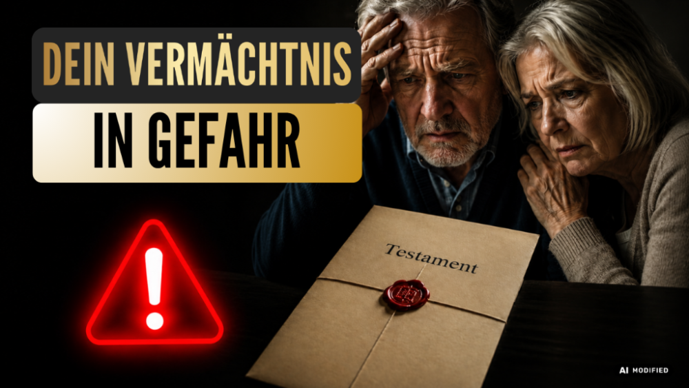 Ein besorgtes Paar betrachtet ein Testament, das ihr Vermächtnis gefährdet.