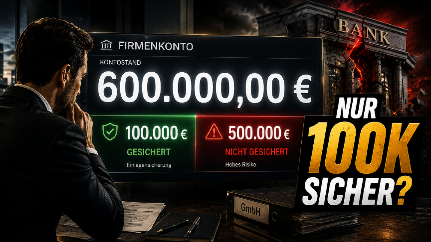 Darstellung eines Firmenkontos mit 600.000 Euro und Risiko der überschüssigen Liquidität.