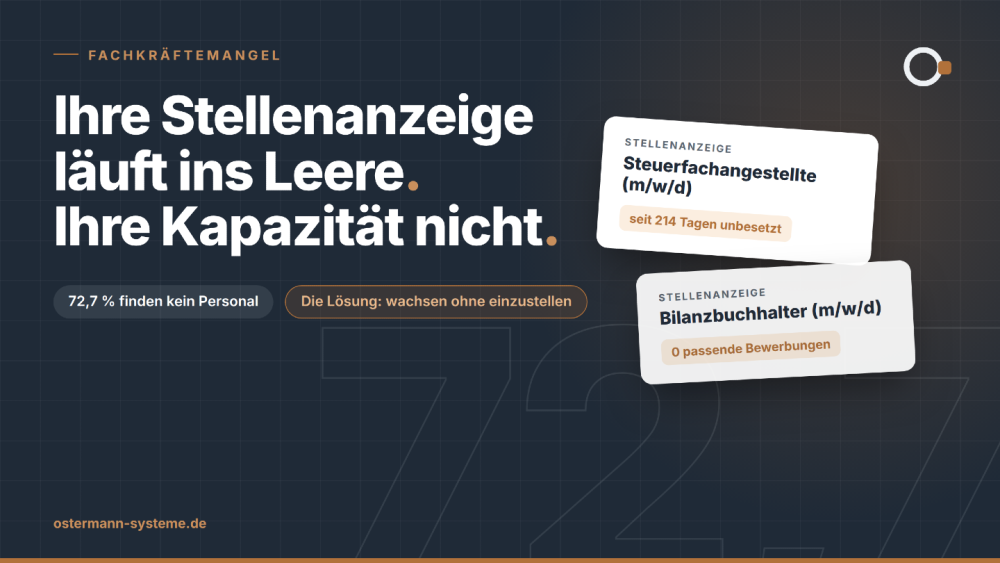 Grafik zum Fachkräftemangel in Kanzleien mit Stellenanzeige und Kapazität.
