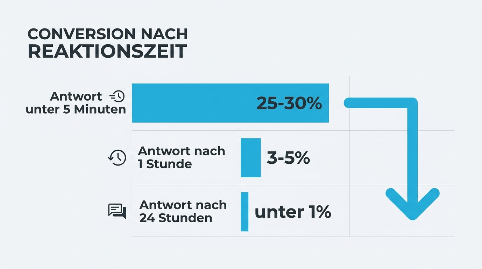 KI Fitnessstudio: Infografik zeigt sinkende Konversionsraten bei späterer Antwort auf Anfragen.