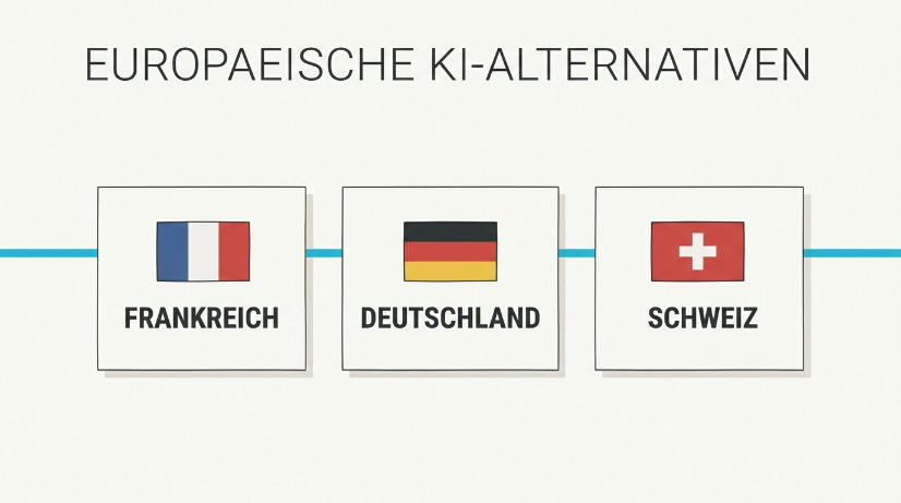 Darstellung europäischer KI-Alternativen: Frankreich, Deutschland und Schweiz.