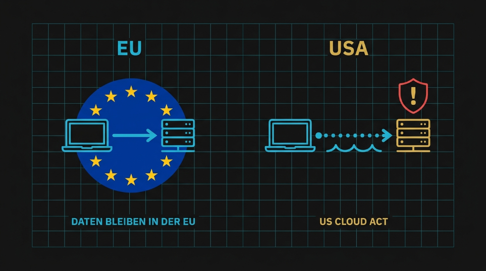 Grafik zeigt den Unterschied zwischen EU-Datenschutz und US Cloud Act.