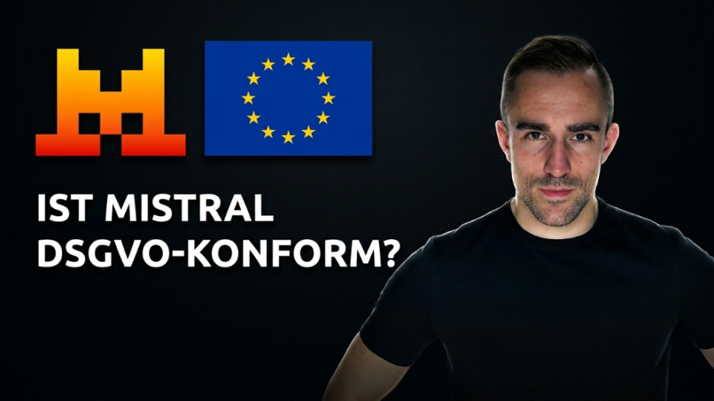 Grafik zu Mistral DSGVO-konform mit europäischer Flagge und Text.