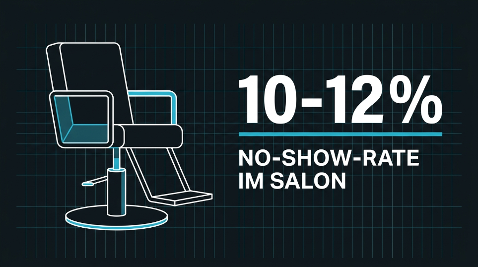 Grafik mit Friseurstuhl und einer No-Show-Rate von 10–12 Prozent im Friseursalon.