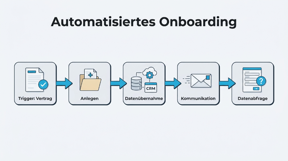 Grafik zum automatisierten Onboarding-Prozess mit verschiedenen Schritten.