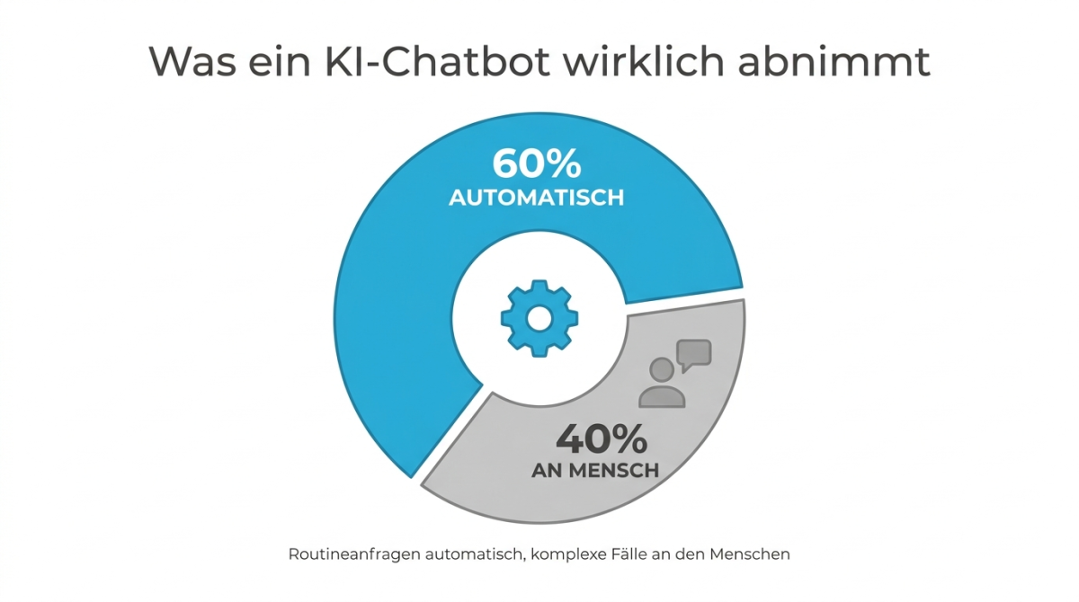 Diagramm zu den Anteilen von 60% automatisierten und 40% menschlichen Antworten durch einen KI-Chatbot.