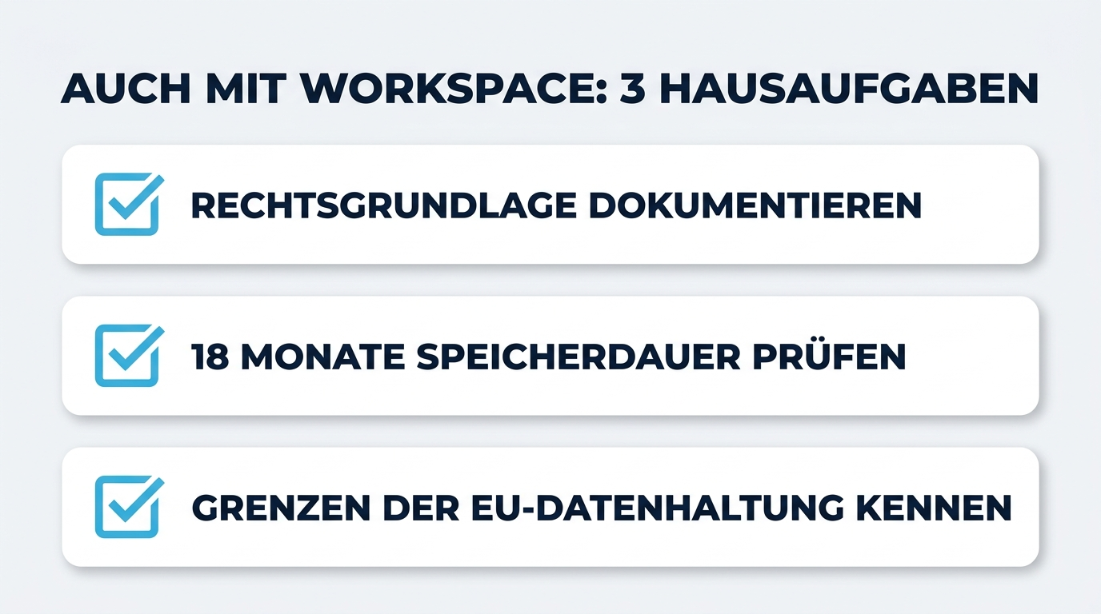 Drei Aufgaben zur DSGVO-Konformität bei Google Gemini in Workspace.