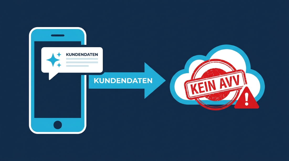 Illustration zeigt Kundendaten, die ohne AVV an Google Gemini gesendet werden.