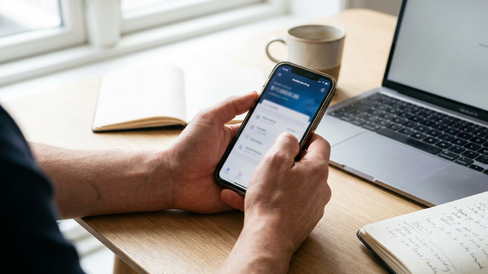 Person nutzt ihr Smartphone zur Neukundengewinnung für Girokonten.