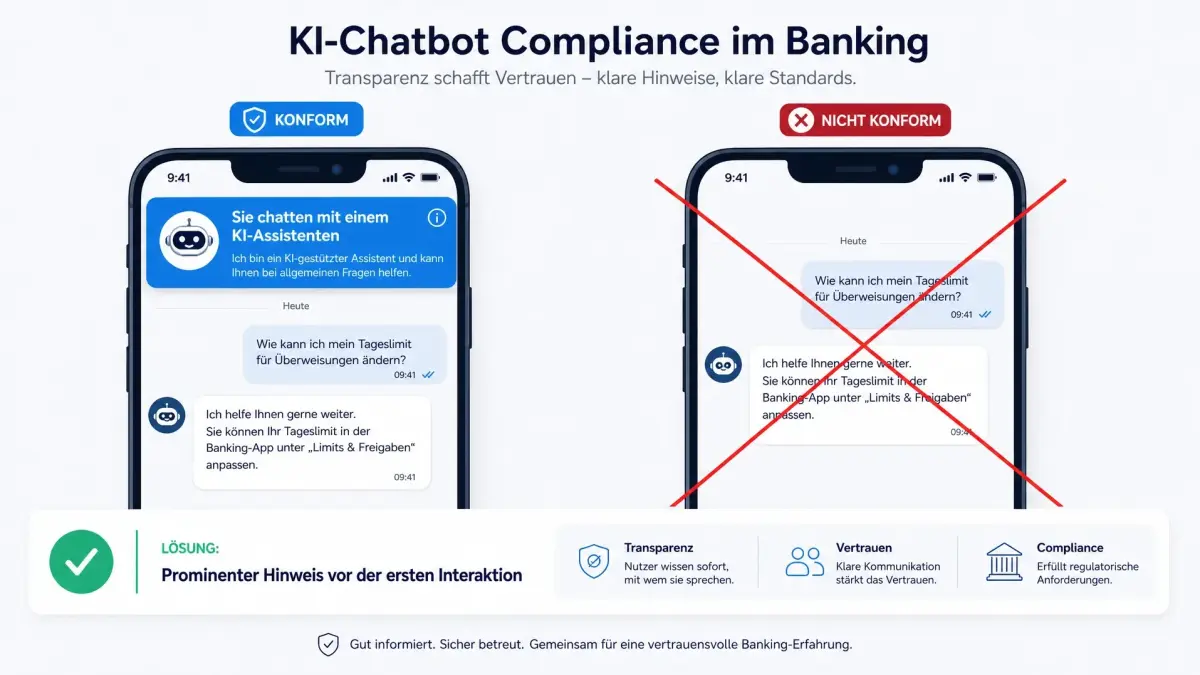 Beispiel für KI-Chatbot-Compliance im Banking mit Hinweisen und Warnungen.