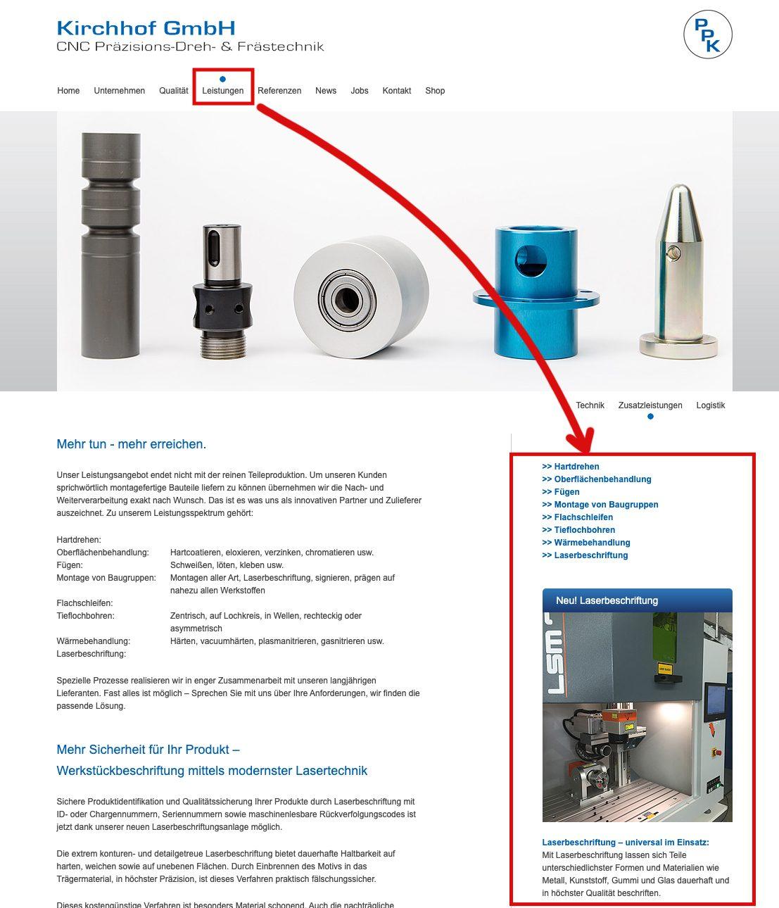 Wichtige Informationen sind auf der dritten Menüebene versteckt (Website vor dem Redesign)