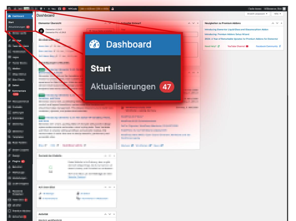so sehen die meisten WordPress-Dashboards aus, wenn die bei uns landen (Screenshot aus einem echten Kundenprojekt)