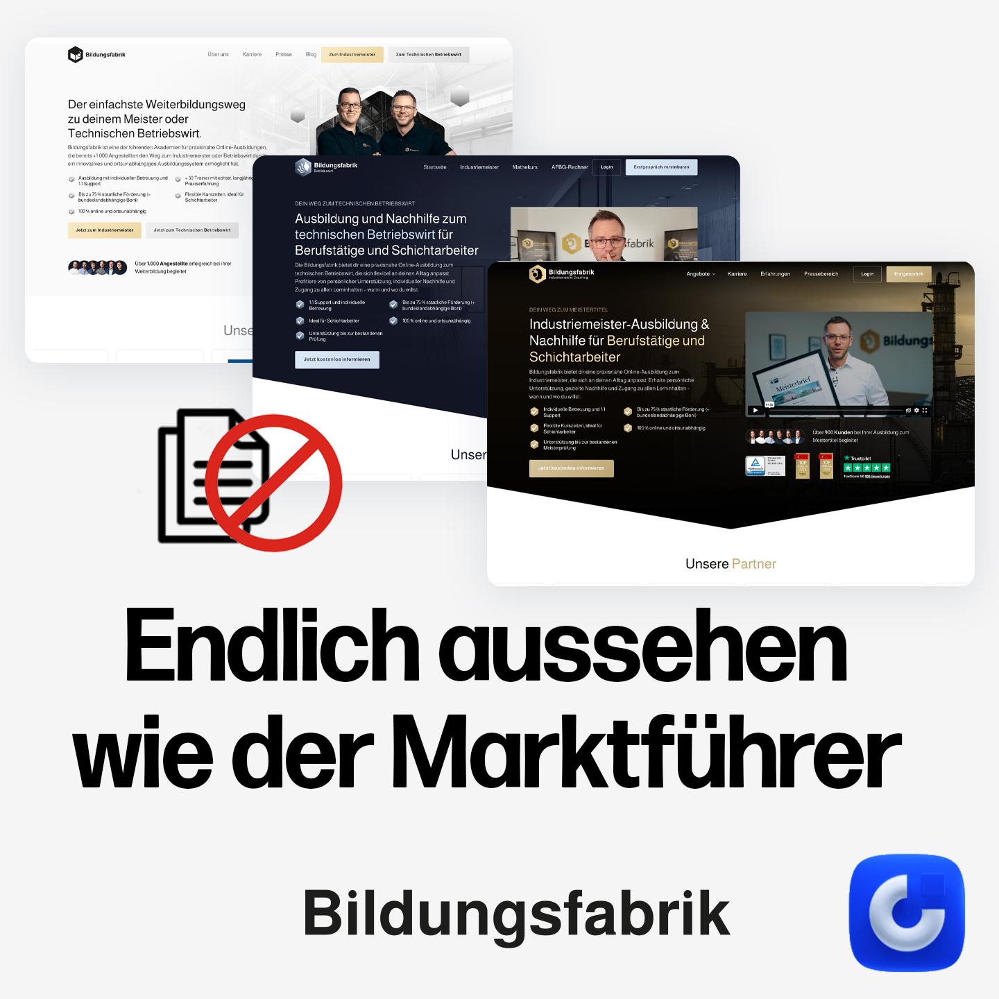 Endlich eine Onepage-Seite, die nach Marktführer aussieht (Bildungsfabrik)