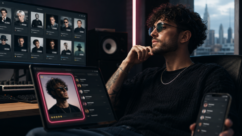 Ein moderner DJ mit Gadgets zeigt, wie Personal Branding aussieht.