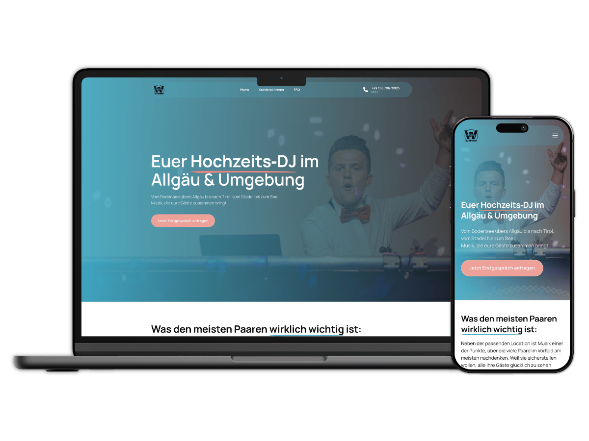 Das Herz der Anfragen: Seine Website, die die Sprache der Kunden spricht und damit aus der Masse der Hochzeits-DJs heraussticht. Keine Floskeln von 